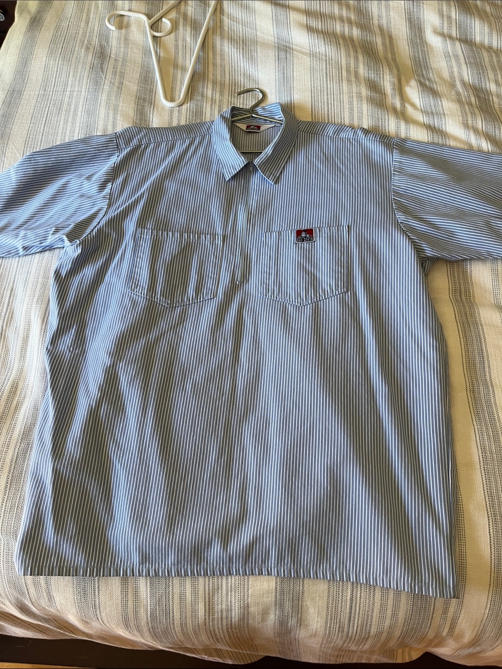 Ben Davis Blue and White Pinstripe Short-Sleeve Button-Down Shirt